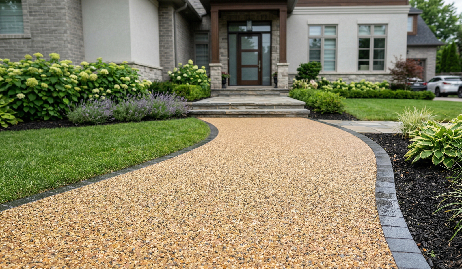 Permeable paving surface — water flows through immediately